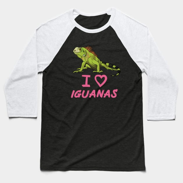 I Love Iguanas for Iguana Lovers, Pink Baseball T-Shirt by Mochi Merch